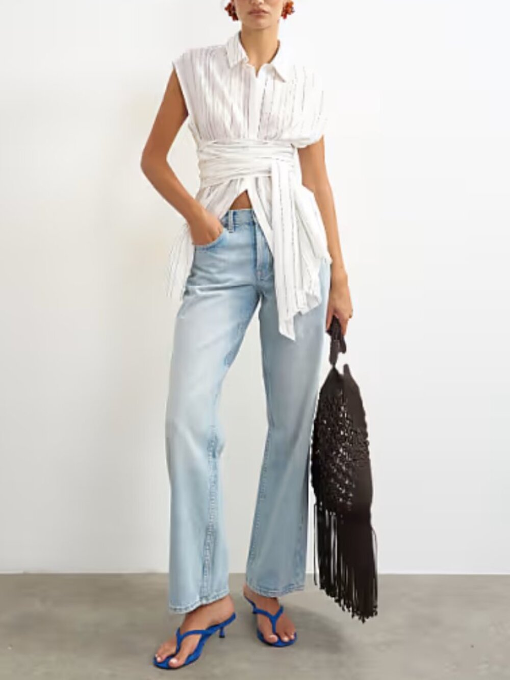 Topshop striped sleeveless tie-waist shirt - white - US 6 $30 (original $65) | B